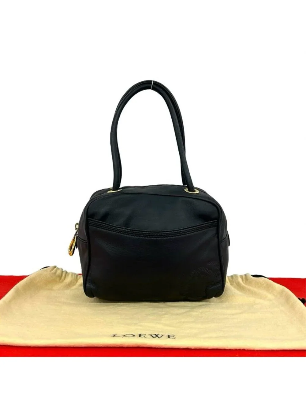Loewe Vintage Anagram Logo Stamp Nappa Leather Mini Handbag Black